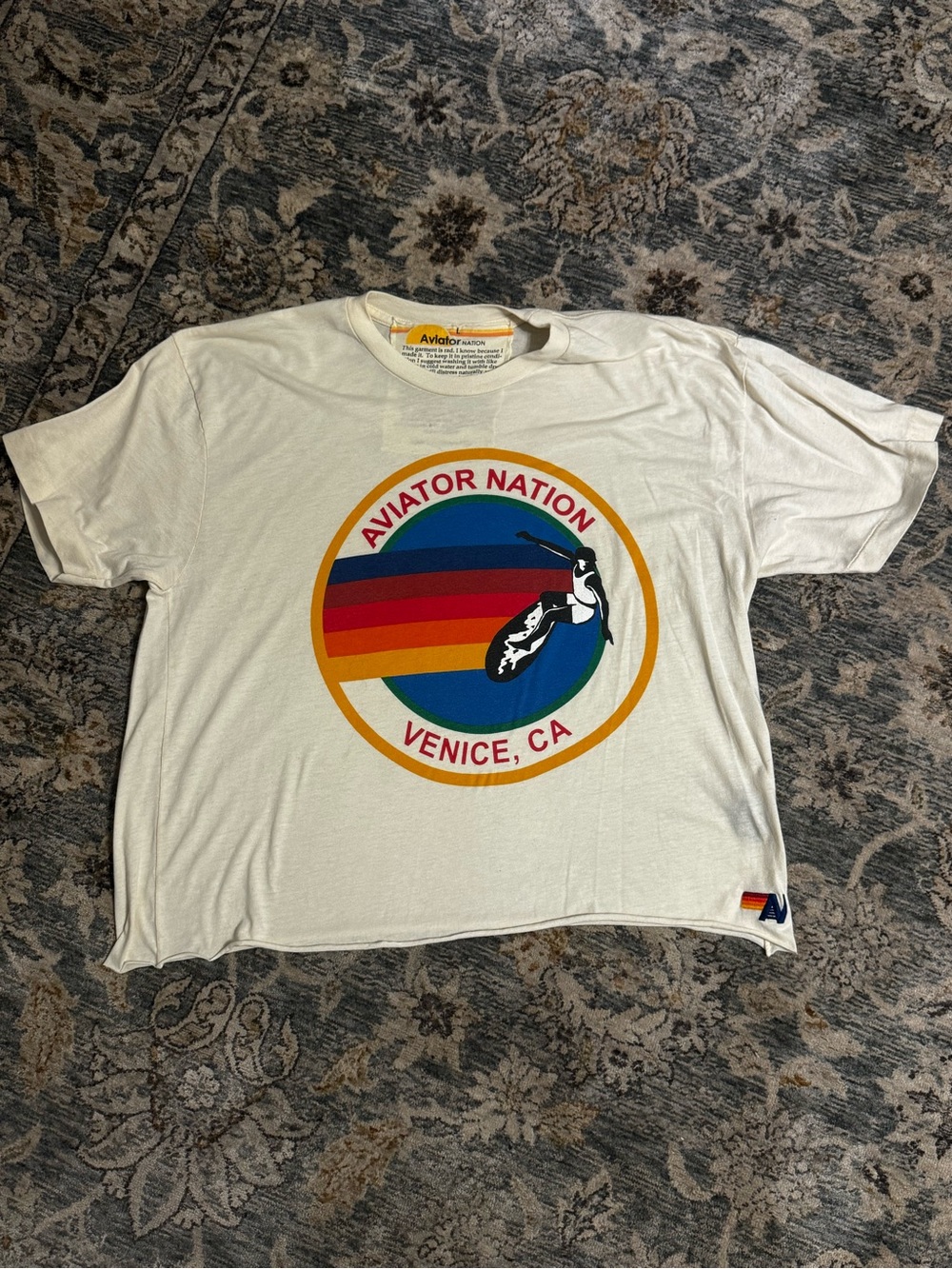 Aviator Nation Cream Graphic Venice CA Skate Stripe Tee